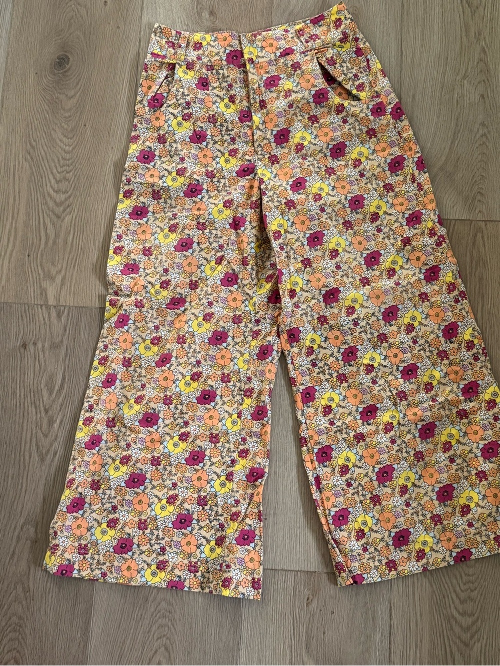 Free People Wide Leg Floral Pants in Yellow, Pink, Orange